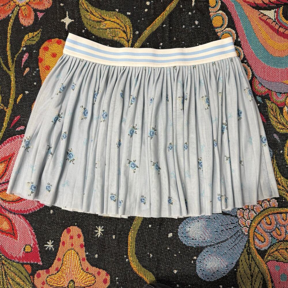 Y2k Pleated Floral Mesh Mini Skirt Skort Preppy Cottage Romantic Garden Party S